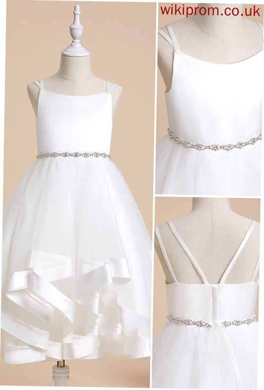 A-Line Satin/Tulle Flower Girl Dresses Tea-length Johanna Beading Girl Straps With Flower - Dress Sleeveless