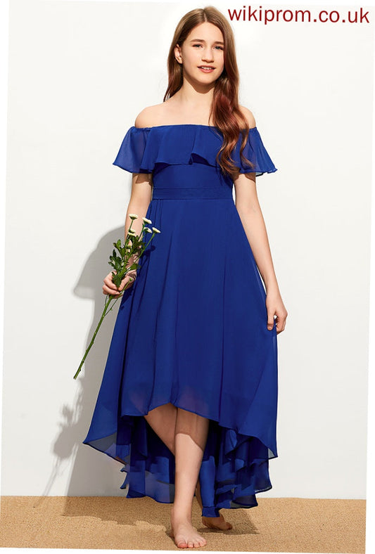 Off-the-Shoulder Cailyn With Asymmetrical Junior Bridesmaid Dresses Chiffon A-Line Cascading Ruffles