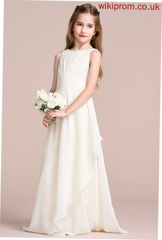 Ruffles Junior Bridesmaid Dresses With Justine Cascading Floor-Length Chiffon Scoop A-Line Neck