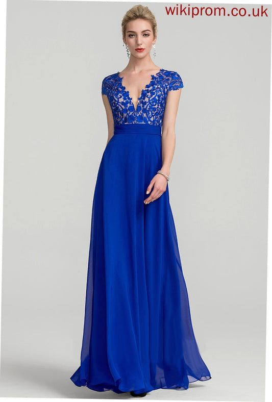 Prom Dresses Chiffon Floor-Length A-Line Ruffle Lace With Lori V-neck