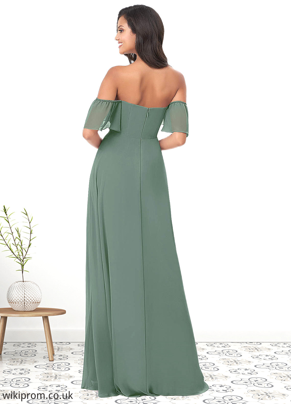 Christina A-Line Off the Shoulder Chiffon Floor-Length Dress SWKP0019614