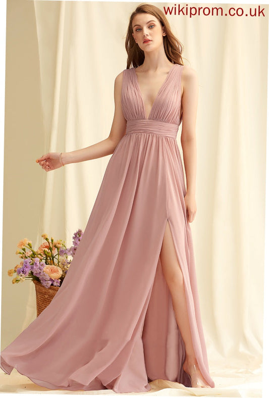 Neckline A-Line Embellishment V-neck Length Silhouette Floor-Length SplitFront Fabric Carlee Floor Length Straps Bridesmaid Dresses