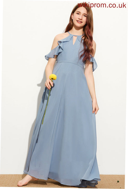 Junior Bridesmaid Dresses A-Line Bow(s) With Floor-Length Neck Cascading Chiffon Ruffles Scoop Shayla