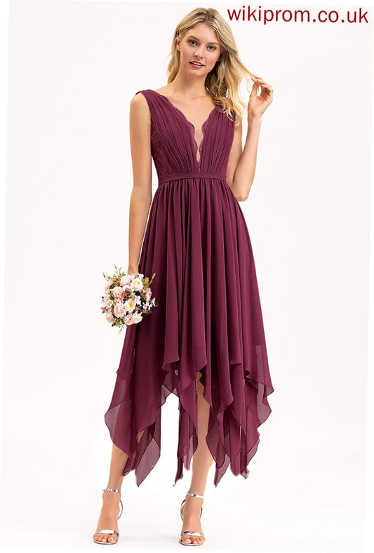 Alexa A-Line Dress Cocktail Cocktail Dresses V-neck Chiffon Lace Ankle-Length