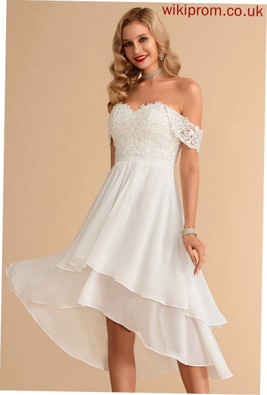 Asymmetrical Chiffon Dress Lace Wedding Dresses Wedding Off-the-Shoulder Sequins With Kaya A-Line Beading