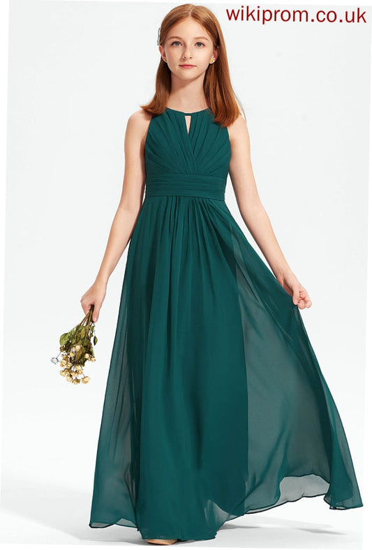 Ruffle Chiffon Neck Floor-Length Riya With Scoop Junior Bridesmaid Dresses A-Line