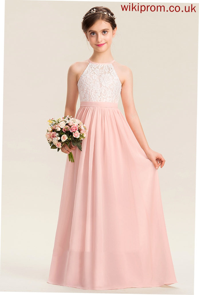 Chiffon Floor-length Sleeveless Flower Girl Dresses Girl Flower A-Line - Back Adelaide With Hole Scoop Dress Neck