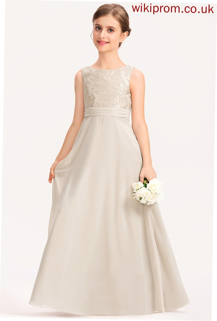 With Chiffon Ruffle Neck Lace Junior Bridesmaid Dresses A-Line Ryann Scoop Floor-Length