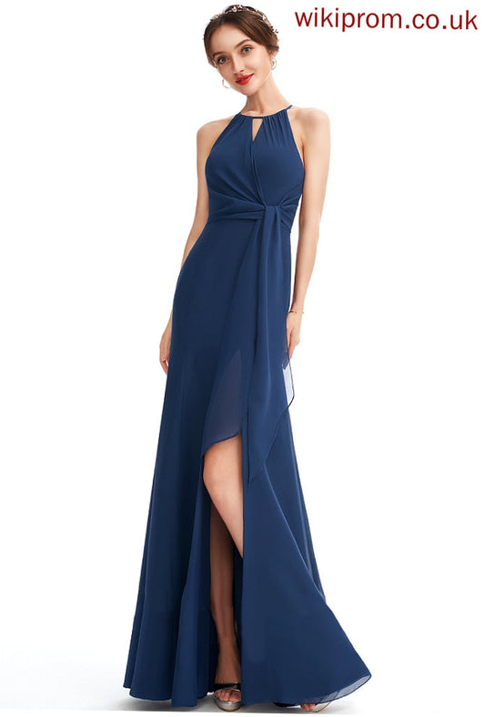 Halter Neckline Silhouette Floor-Length SplitFront A-Line Fabric Length Embellishment Ruffle Malia Bridesmaid Dresses