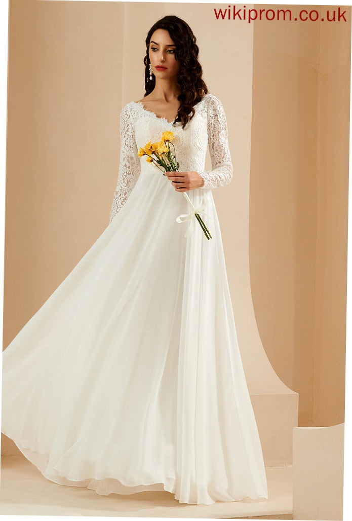 Wedding Wedding Dresses Train A-Line Chiffon Sweep Kenya Lace Dress V-neck With