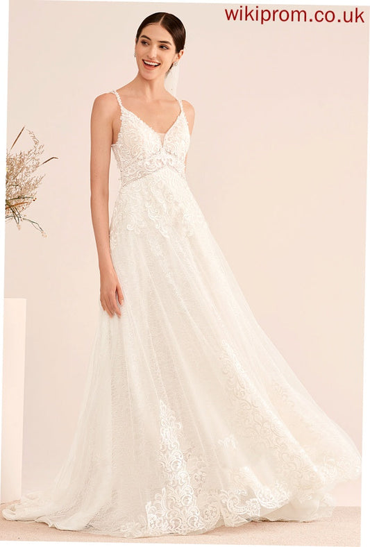 Dress Wedding Wedding Dresses Tulle Train Beading V-neck A-Line With Court Lace Mavis