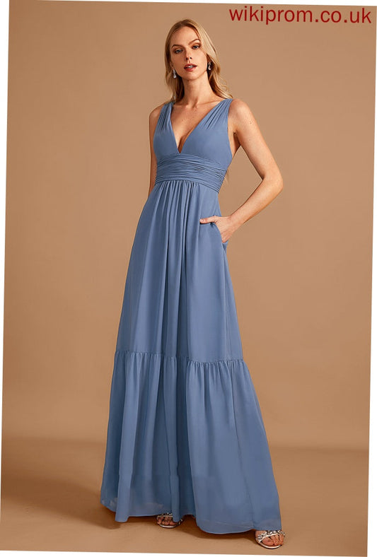 Silhouette A-Line Length Pockets Fabric V-neck Floor-Length Neckline Embellishment Janae Bridesmaid Dresses