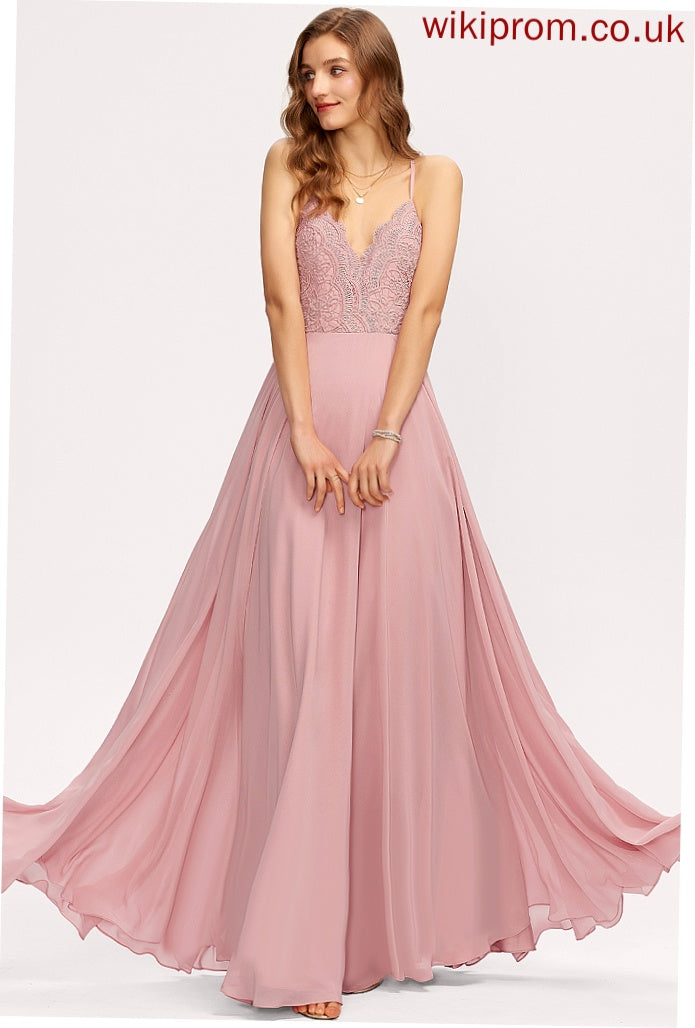 Floor-Length V-neck Chiffon Kate Lace Prom Dresses A-Line