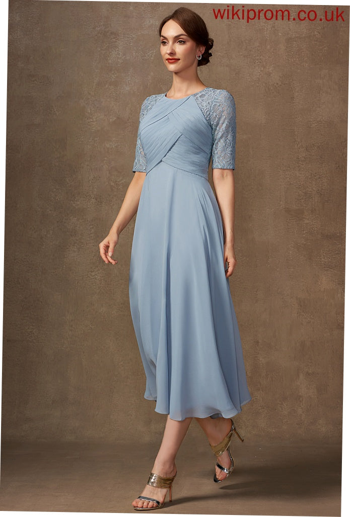 Lace Scoop Cocktail Ruffle Dress Tea-Length With Lilith Cocktail Dresses Chiffon A-Line Neck