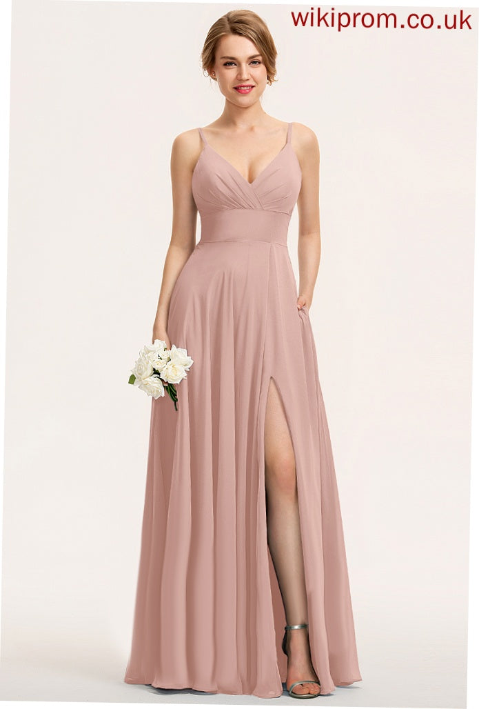 With Floor-Length Pleated V-neck Anabelle A-Line Chiffon Prom Dresses