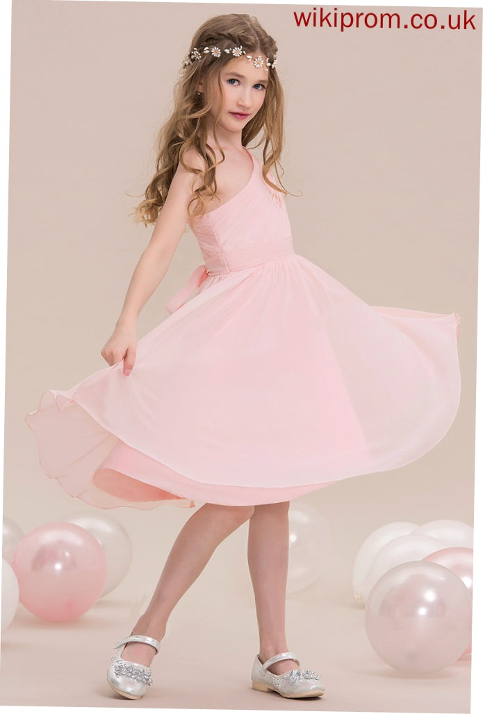 Ruffle One-Shoulder Valery With Knee-Length A-Line Junior Bridesmaid Dresses Chiffon