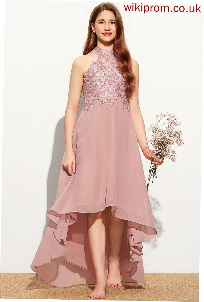 Lace Asymmetrical A-Line Chiffon Cecelia Neck Scoop Junior Bridesmaid Dresses