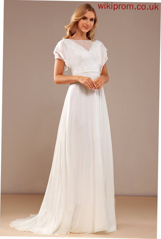 Train Britney Neck Scoop Chiffon With Wedding Sweep A-Line Beading Dress Wedding Dresses