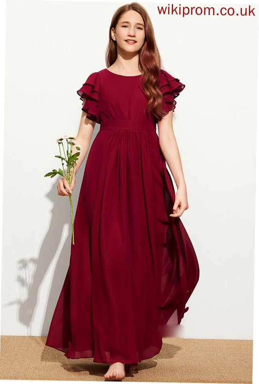 Scoop Neck Ruffles Floor-Length A-Line Junior Bridesmaid Dresses Cascading Chiffon With Riley