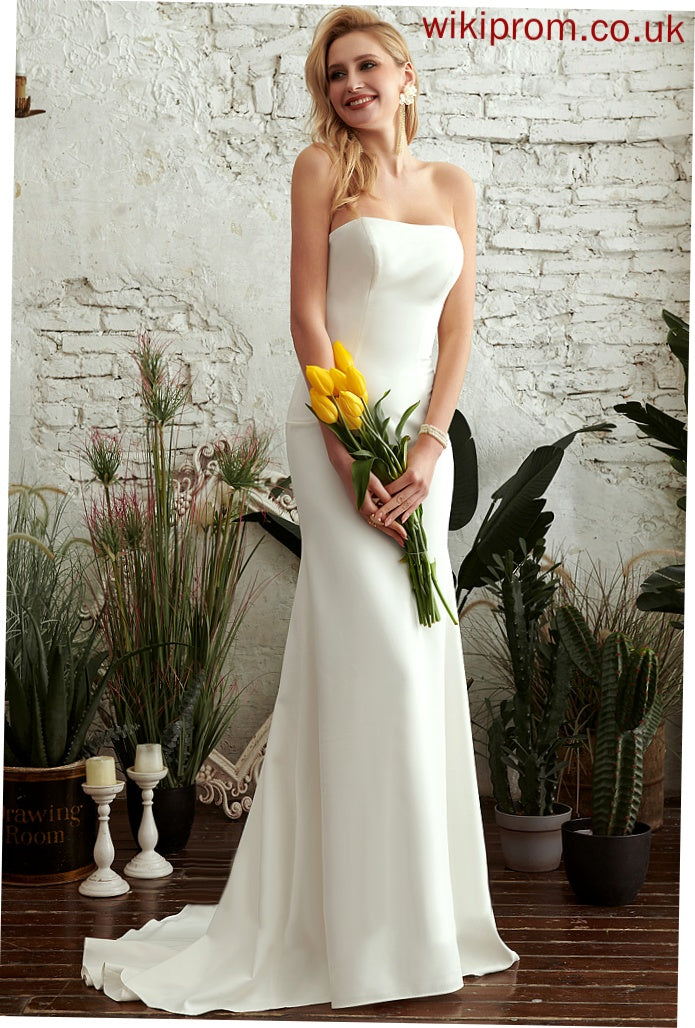 Dress Strapless Trumpet/Mermaid Wedding Dresses Train Crepe Wedding Stretch Blanche Sweep