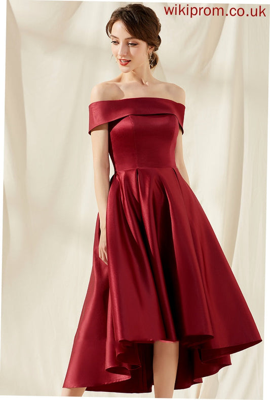 With Off-the-Shoulder Dress A-Line Homecoming Dresses Homecoming Asymmetrical Pockets Jamie Satin