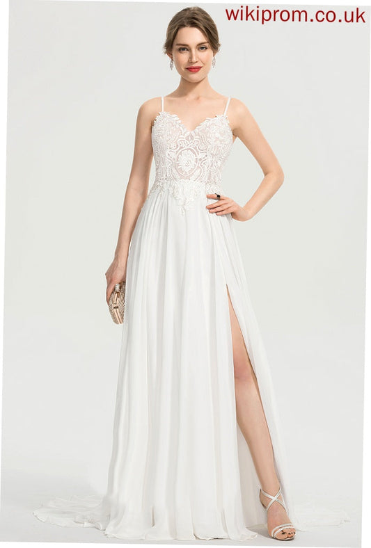 A-Line Chiffon Train Split Lace Wedding Dresses Wedding Front With Kaydence Dress V-neck Sweep