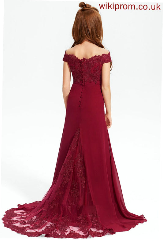 Junior Bridesmaid Dresses Chiffon Train Court Kaydence Off-the-Shoulder Trumpet/Mermaid Lace