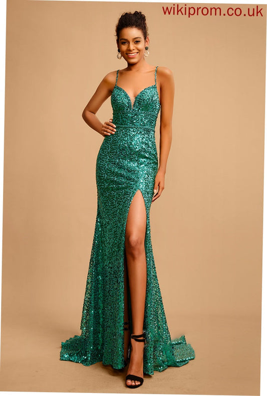 V-neck Prom Dresses With Paisley Trumpet/Mermaid Beading Sequins Floor-Length Sequined