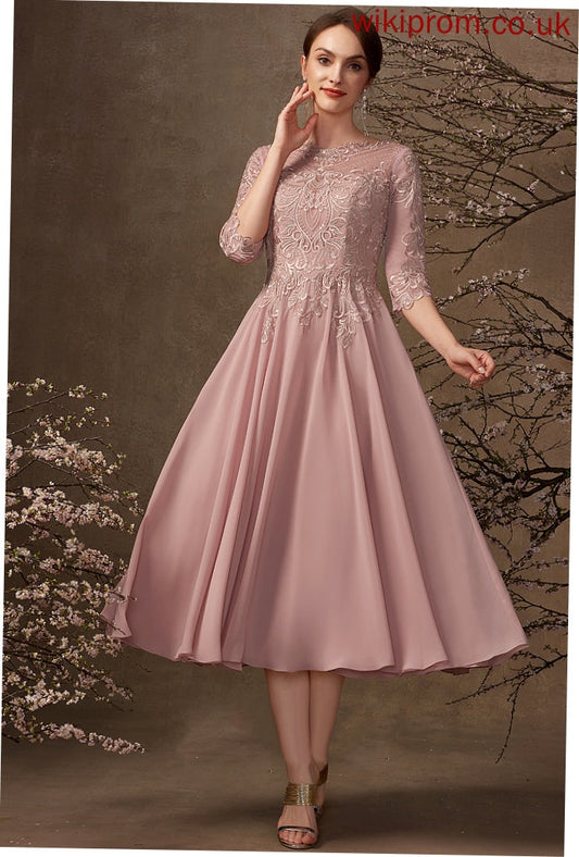 Sequins Dress Judy Chiffon Cocktail Scoop Tea-Length A-Line Lace Neck Cocktail Dresses With