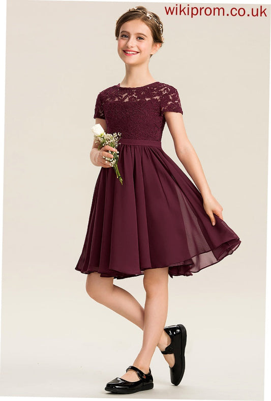 Bow(s) With Neck A-Line Scoop Junior Bridesmaid Dresses Lilianna Lace Chiffon Knee-Length