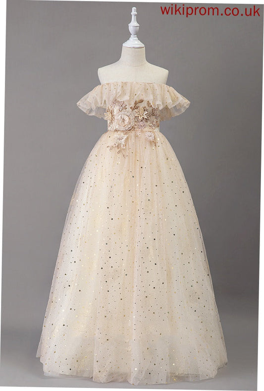 Alejandra A-Line Flower - Sleeveless Girl Floor-length Dress With Flower Girl Dresses Lace Off-the-Shoulder Tulle/Sequined