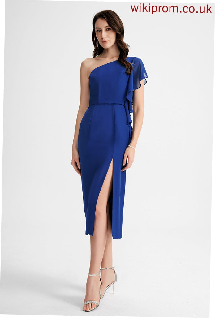 Chiffon One-Shoulder With Cocktail Tea-Length Sheath/Column Ruffle Cocktail Dresses Zion Dress