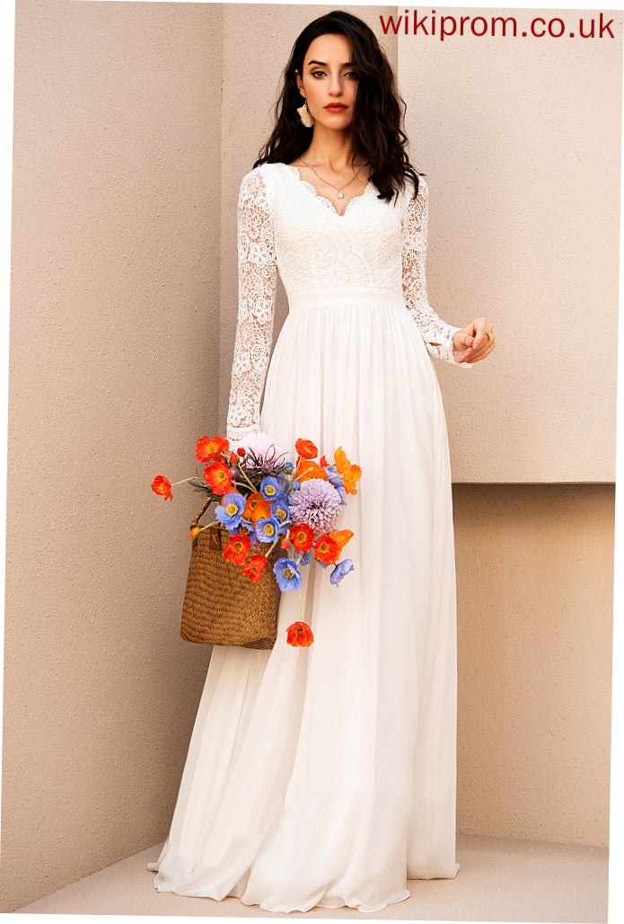 Wedding Wedding Dresses Summer V-neck Floor-Length Chiffon A-Line Dress