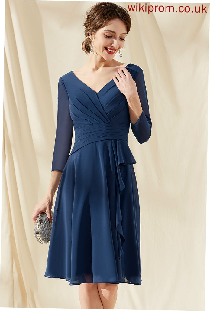 V-neck Cascading Cocktail Dresses Mara Cocktail Knee-Length Ruffles With Dress A-Line Chiffon