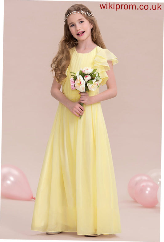 Junior Bridesmaid Dresses A-LineScoopNeckFloor-LengthChiffonJuniorBridesmaidDressWithRuffleCascadingRuffles#123850 Kimberly