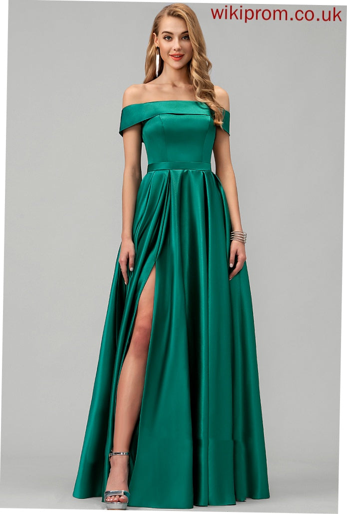 Neckline Fabric Straps&Sleeves Sleeveless Floor-Length Off-the-Shoulder Satin Length BackStyle Kaydence Bridesmaid Dresses