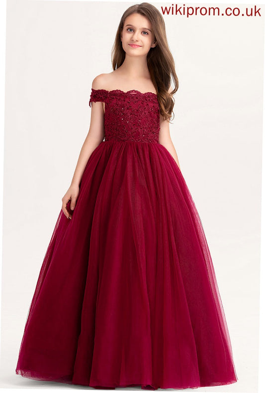 Beading Off-the-Shoulder Tulle Nadine With Ball-Gown/Princess Floor-Length Lace Junior Bridesmaid Dresses Sequins