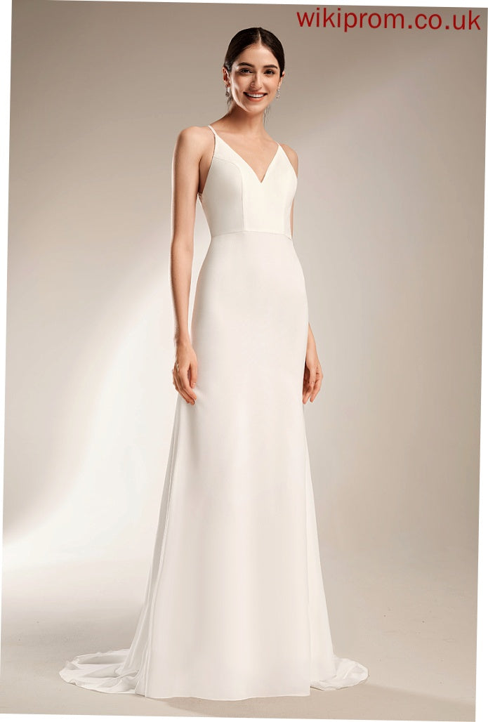 Chiffon Wedding Dresses With Court Sheath/Column Renata V-neck Train Lace Wedding Dress