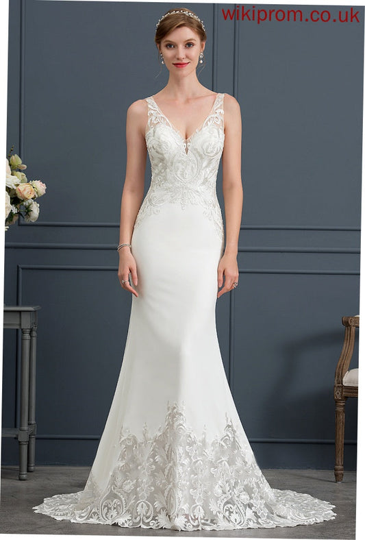 Train Wedding Dresses Trumpet/Mermaid Lace Wedding Dress Alannah V-neck Stretch Court Crepe