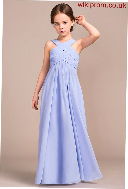 Ruffle A-Line With Cierra Junior Bridesmaid Dresses Floor-Length Chiffon V-neck