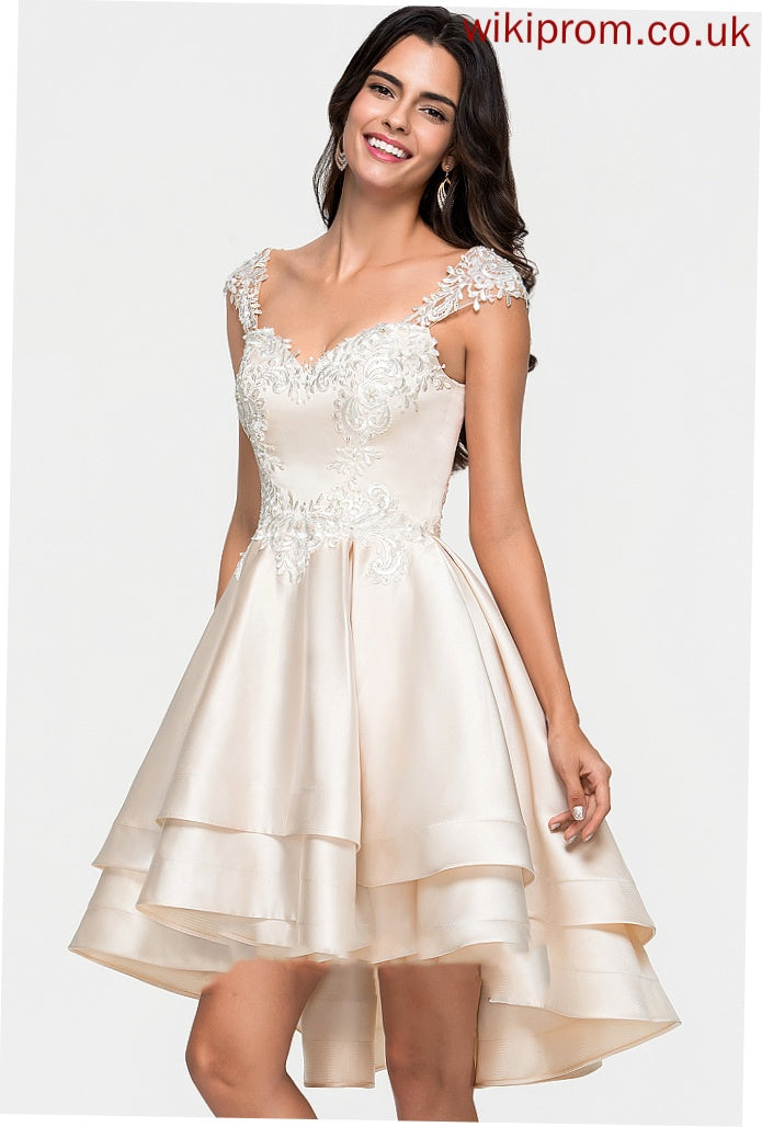 With Beading Ruffles Lace Sweetheart Dress Brittany Asymmetrical Satin Homecoming Dresses Cascading A-Line Homecoming