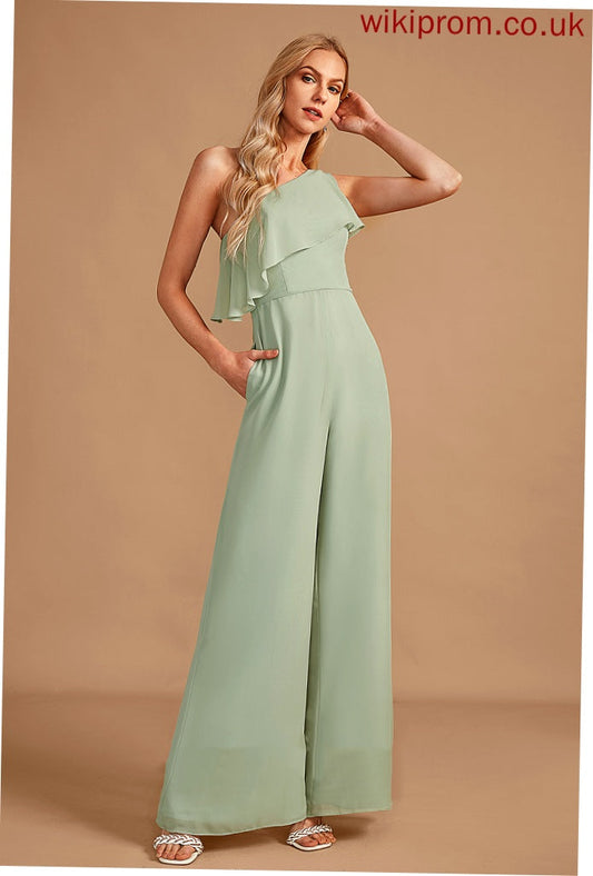 One-Shoulder Straps Fabric Neckline Floor-Length Embellishment Ruffle Length Mckayla Spaghetti Staps Natural Waist Half Sleeves Bridesmaid Dresses