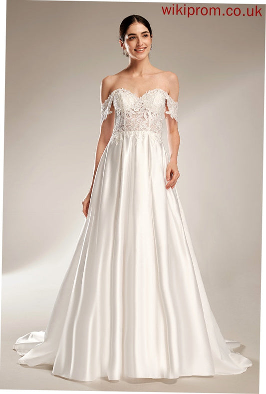 Karli Wedding Train Wedding Dresses Lace Ball-Gown/Princess Dress With Satin Sequins Chapel Sweetheart