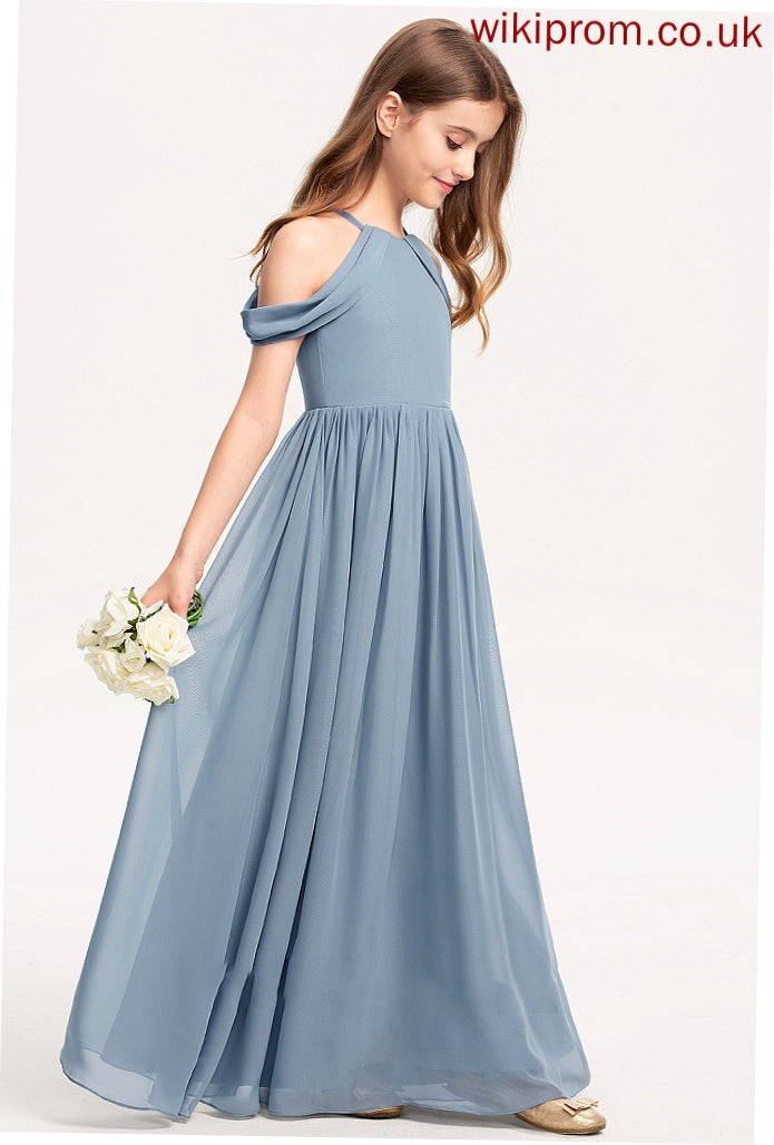 Chiffon A-Line Nora Ruffle Scoop Floor-Length Neck Junior Bridesmaid Dresses With