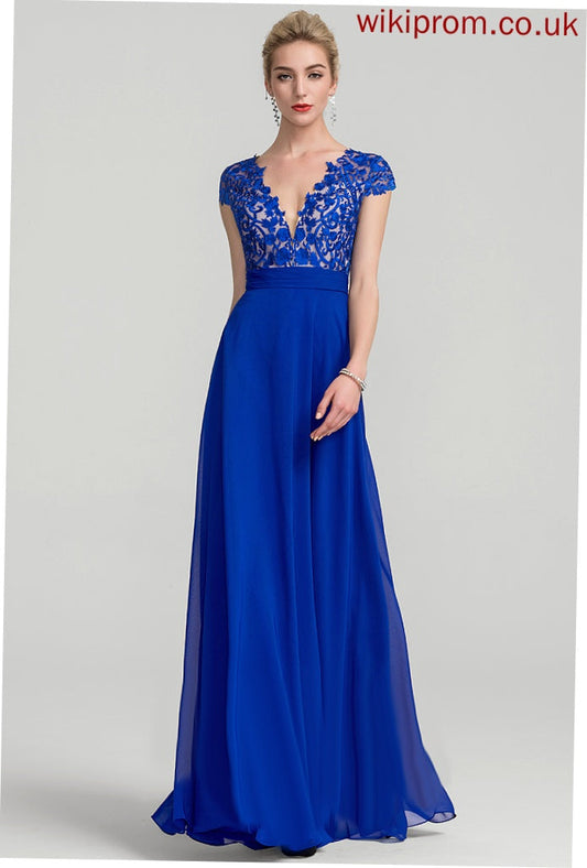 Chiffon V-neck A-Line Floor-Length Prom Dresses Judith Lace