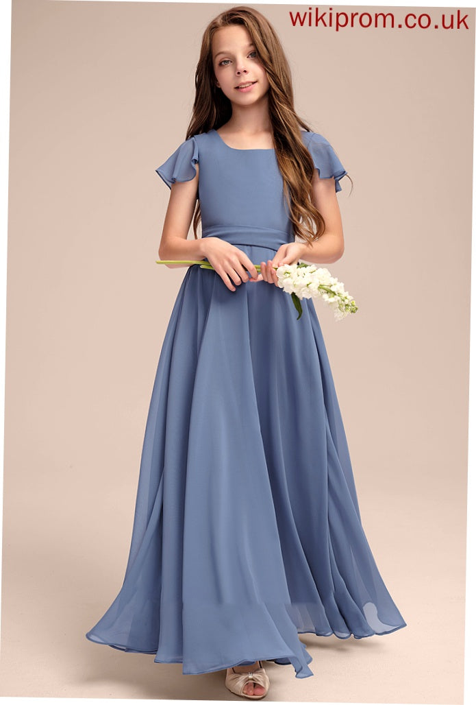 A-Line With Neck Scoop Floor-Length Jazmin Junior Bridesmaid Dresses Bow(s) Chiffon