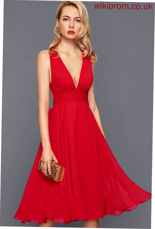 Ruffle Knee-Length V-neck Amirah Chiffon Cocktail Dress A-Line Cocktail Dresses With Bow(s)