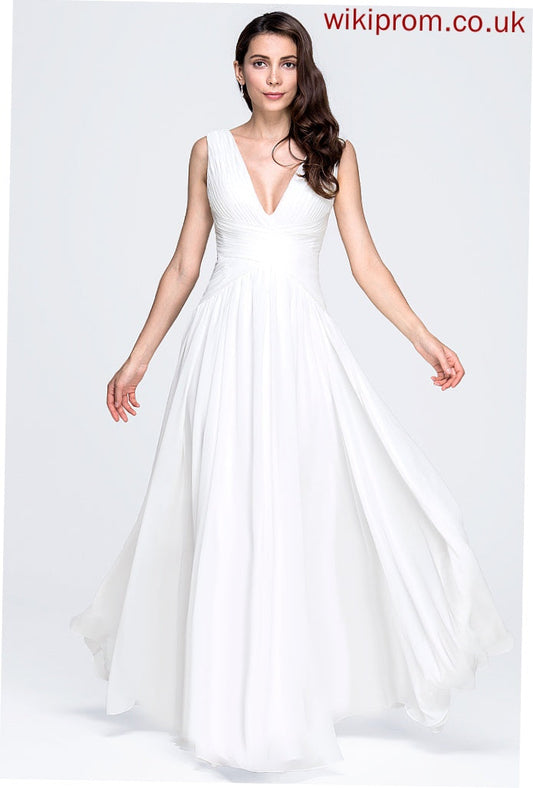 Pleated Wedding With V-neck Chiffon Wedding Dresses A-Line Mya Dress Floor-Length