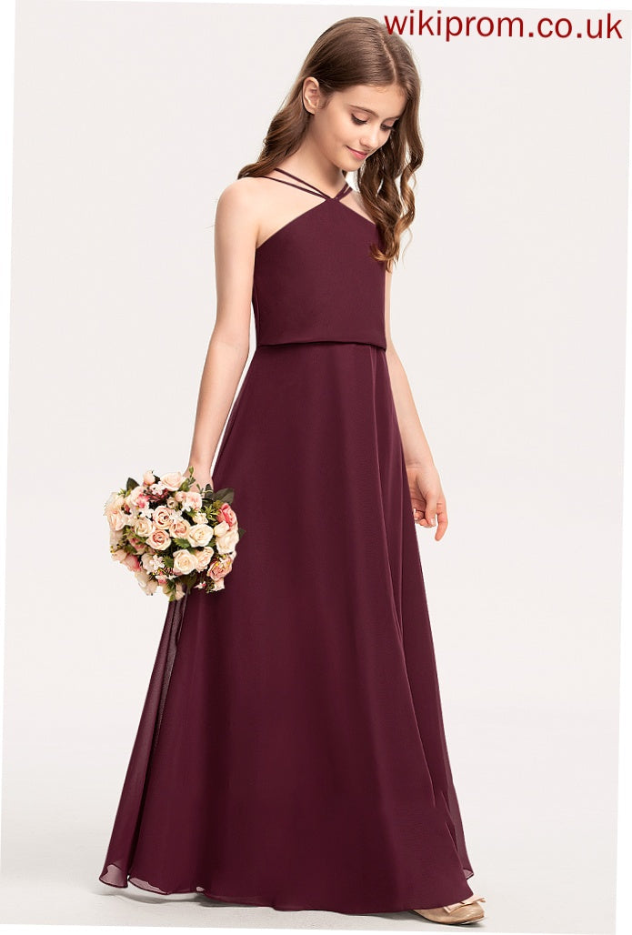 Chiffon V-neck Corinne A-Line Floor-Length Junior Bridesmaid Dresses