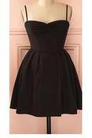 Spaghetti strap black simple lace cheap sexy homecoming prom dress BD0067